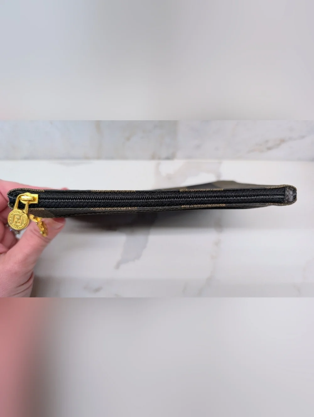 Fendi Brown Striped Zip Clutch - Picture 11 of 12